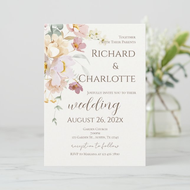 Flowers Wedding Invitation (Standing Front)