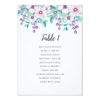 Flowers wedding seating chart. Floral table plan Card