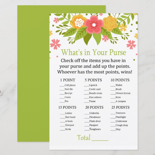 Flowers What's in your purse game (Front/Back)