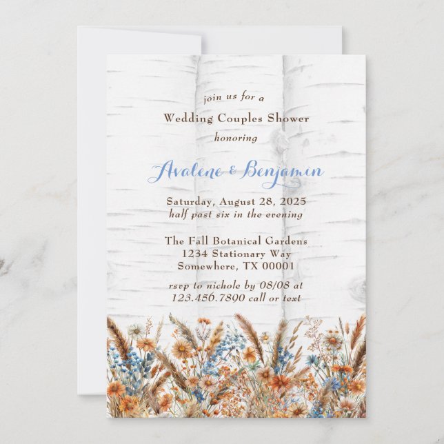 Flowers White Birch Tree Wedding Couples Shower Invitation (Front)