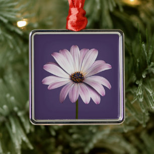 Flowers   White & Purple Daisy Metal Ornament