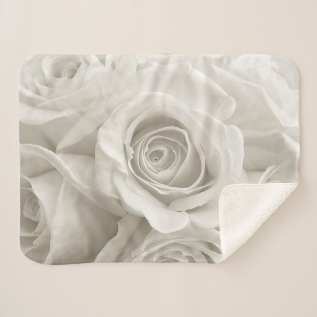 Flowers | White Roses Sherpa Blanket (Front (Horizontal))