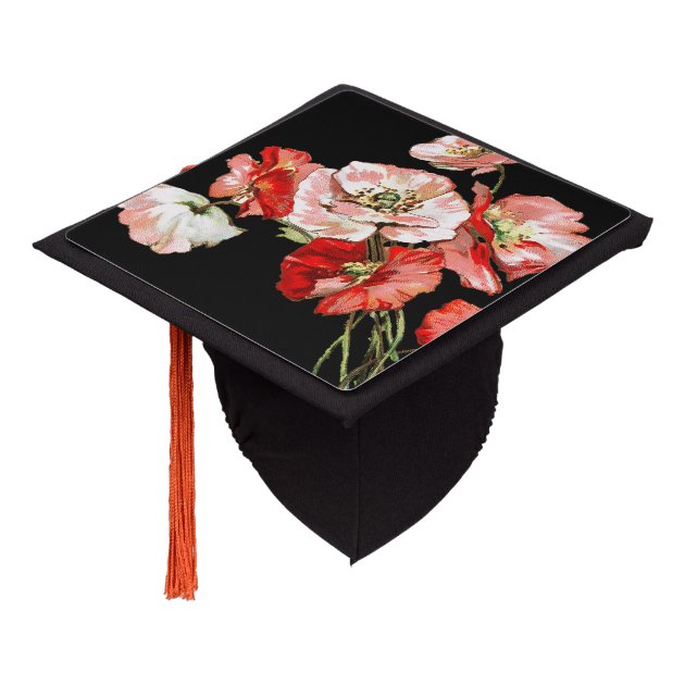 Flowers Wild Poppy Personalize Graduation Cap Topper