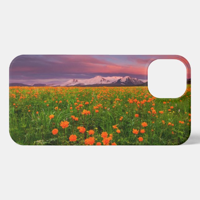 Flowers | Wildflower Field Snowcapped Mountains iPhone Case (Back Horizontal)