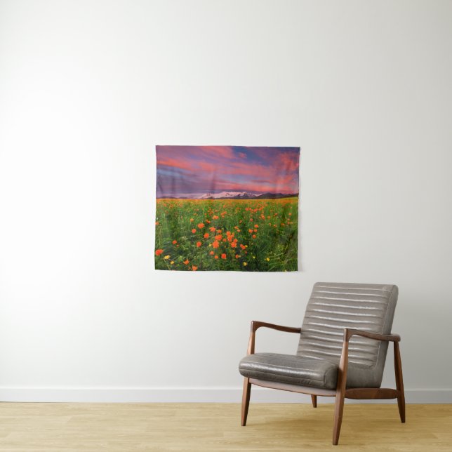 Flowers | Wildflower Field Snowcapped Mountains Tapestry (In Situ (Horizontal))