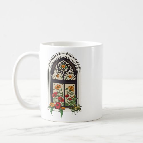 Flowers Window Retro Floral Design  Coffee Mug