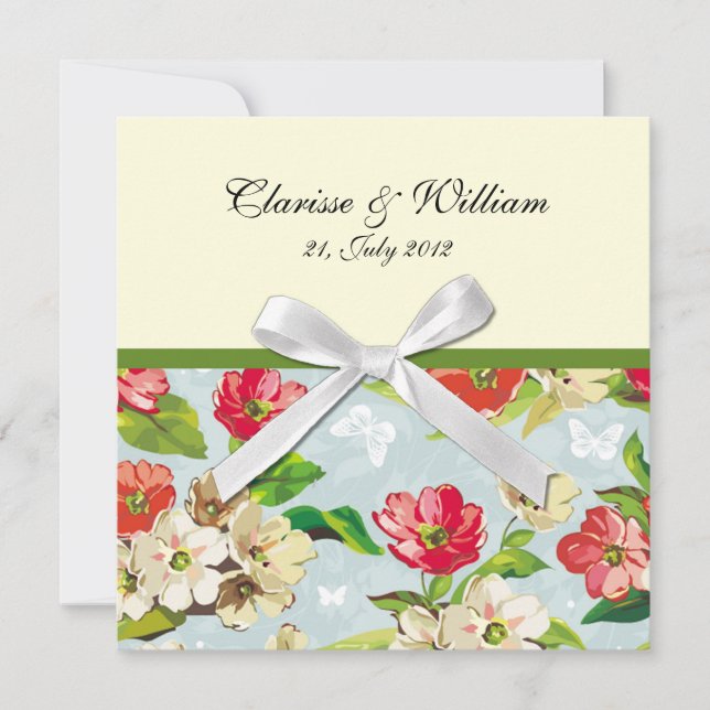 Flowers With Bow Wedding Invitation (Front)