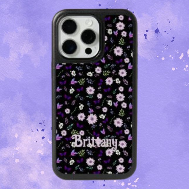 Flowers with Butterflies Leaves & Black Background iPhone 15 Pro Max Case (Creator Uploaded)