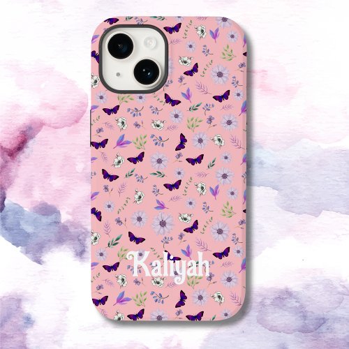 Flowers with Butterflies Leaves  Pink Background Case_Mate iPhone 14 Case