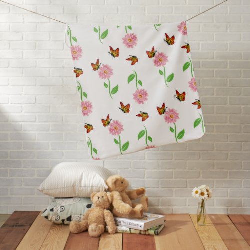 flowers with butterflies on a white background baby blanket