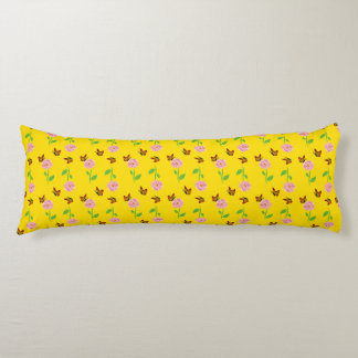  flowers with butterflies on a yellow background body pillow