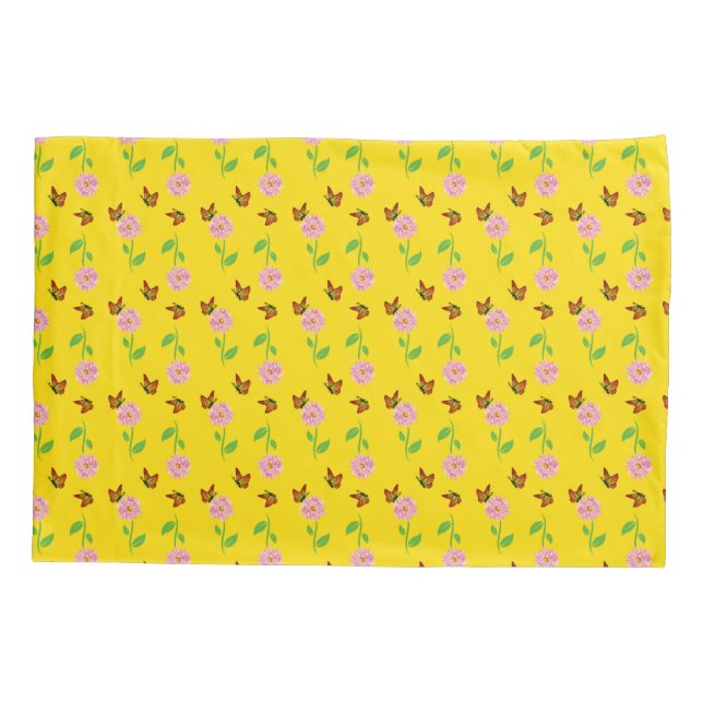  flowers with butterflies on a yellow background pillow case (Back)