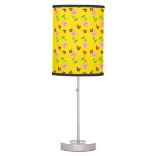 flowers with butterflies on a yellow background table lamp
