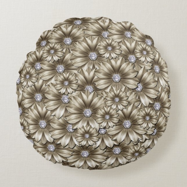 Flowers with Diamonds Round Pillow (Front)
