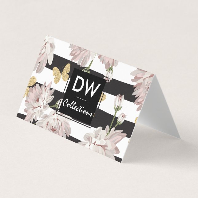 Flowers with Glittering Butterflies Business Card (Front)
