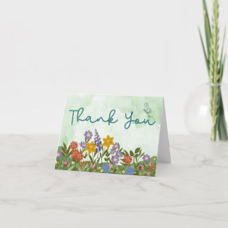 Flowers with Green Gradient Letterpress Thank You Card