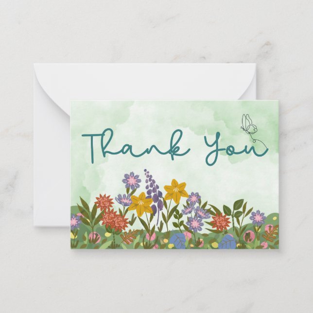 Flowers with Green Gradient Note Card (Front)
