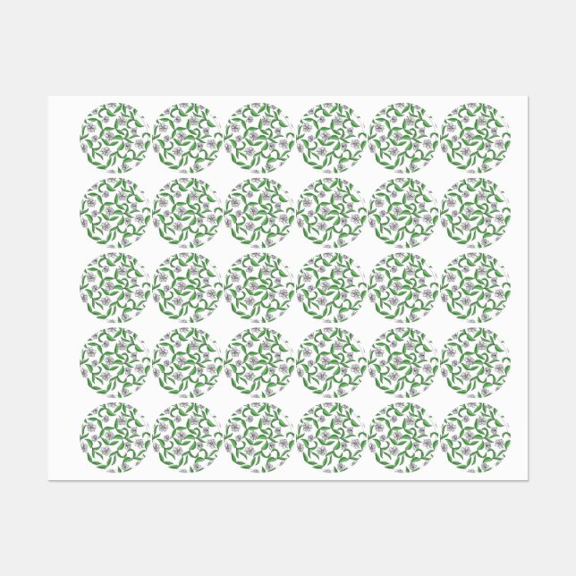 flowers with green twigs seamless pattern kids' labels (Sheet)