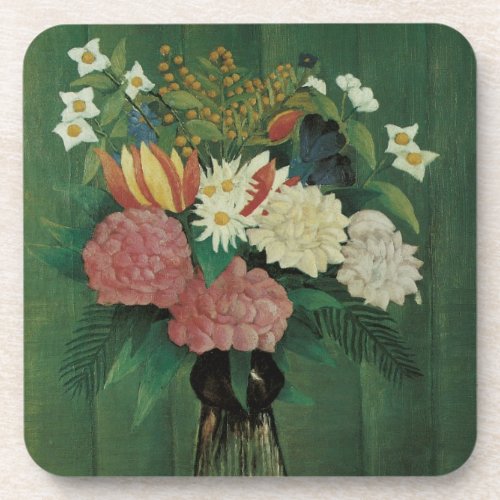 Flowers with Ivy by Henri Rousseau Vintage Floral Beverage Coaster