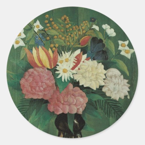 Flowers with Ivy by Henri Rousseau Vintage Floral Classic Round Sticker