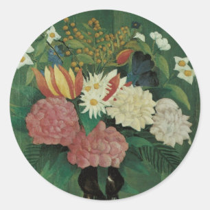 Flowers with Ivy by Henri Rousseau, Vintage Floral Classic Round Sticker