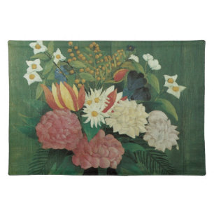 Flowers with Ivy by Henri Rousseau, Vintage Floral Cloth Placemat