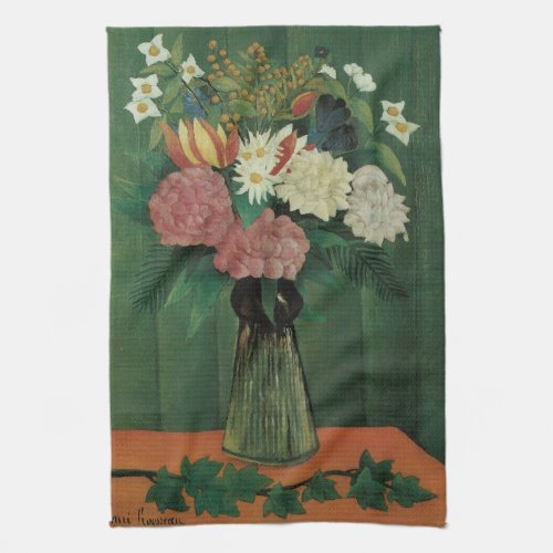 Flowers with Ivy by Henri Rousseau Vintage Floral Kitchen Towel