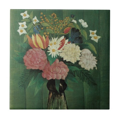 Flowers with Ivy by Henri Rousseau Vintage Floral Tile