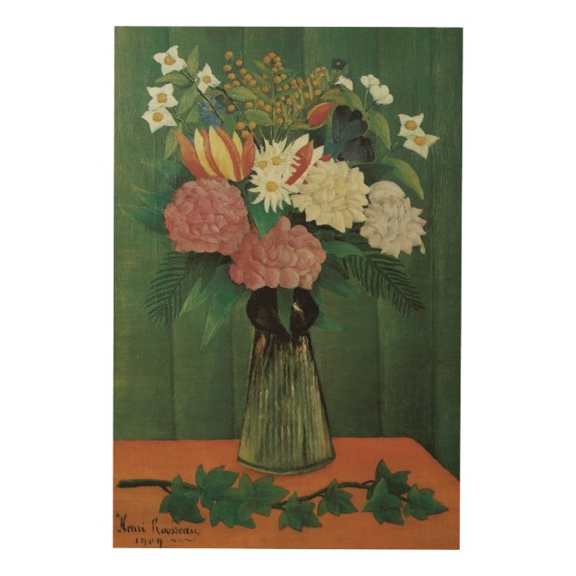 Flowers with Ivy by Henri Rousseau, Vintage Floral Wood Wall Art (Front)
