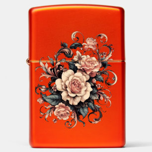 Flowers with Leaves Vintage Design by Rp Zippo Lighter