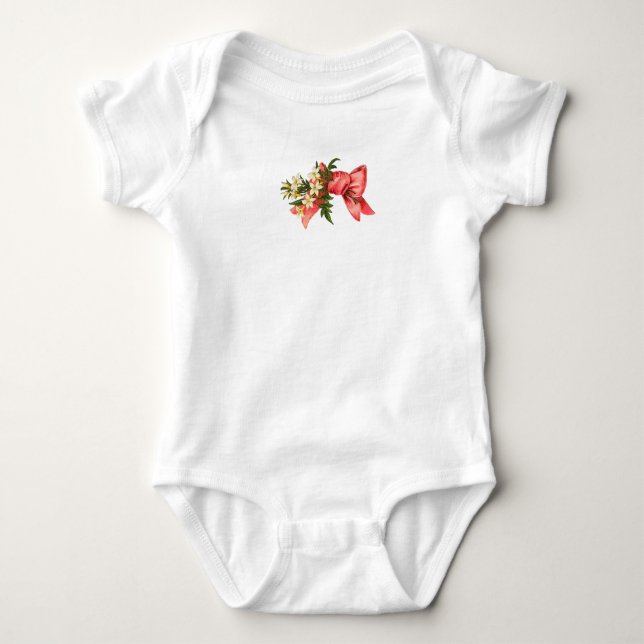 Flowers With Red Ribbon Baby Bodysuit (Front)