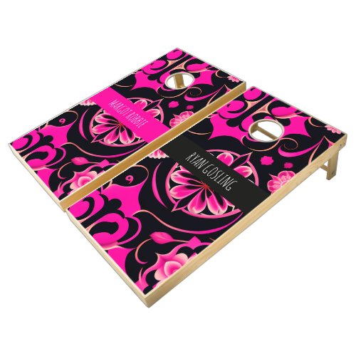 Flowers with surreal motifs Pink Floral Pattern Cornhole Set