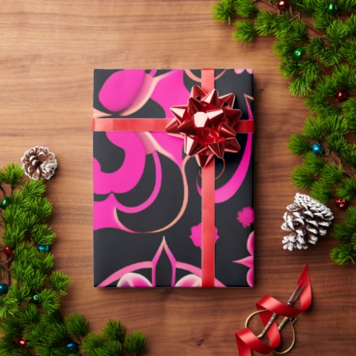 Flowers with surreal motifs Pink Floral Pattern Wrapping Paper