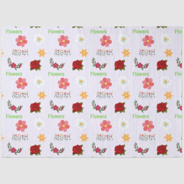 Flowers with text pattern on gray tissue paper (Front)