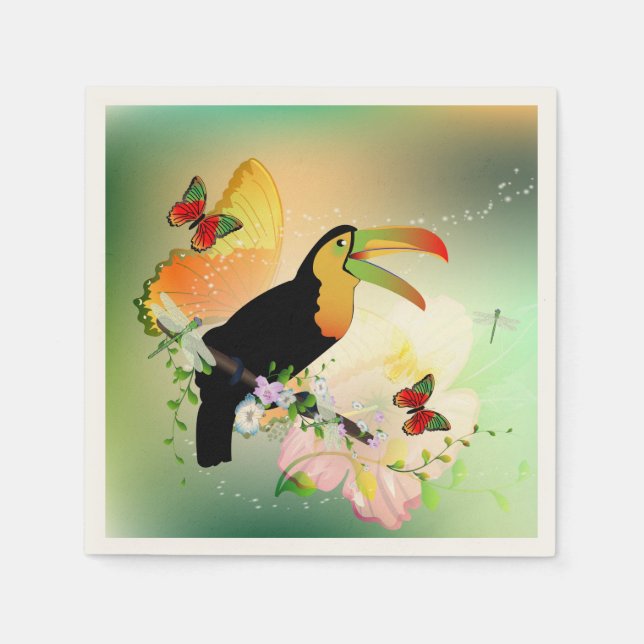 Flowers with toucan paper napkins (Front)