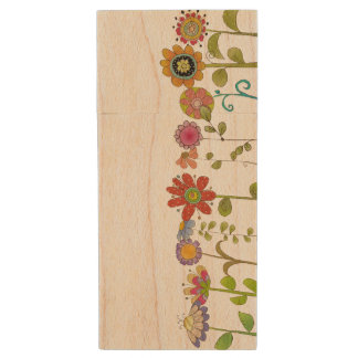 Flowers wood flash drive