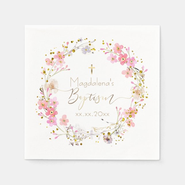  flowers wreath Baptism  Napkins (Front)