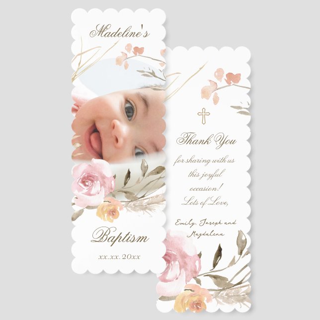 flowers wreath Baptism thank you  Bookmarks (Front & Back)
