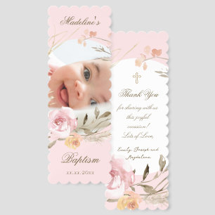 flowers wreath Baptism thank you Bookmarks
