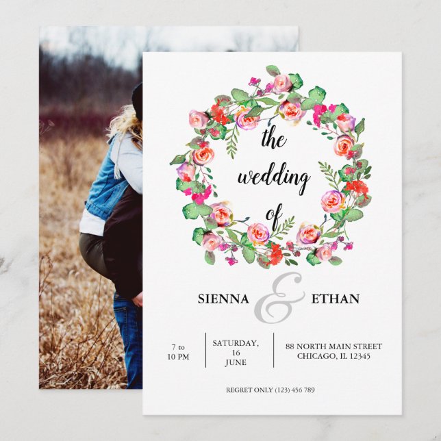 Flowers wreath for all occassions invitation (Front/Back)