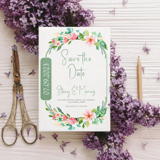 Flowers Wreath Frame Save The Date Invite