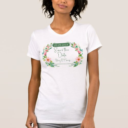 Flowers Wreath Frame Save The Date Invite T_Shirt