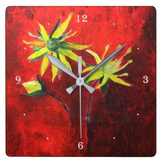 Flowers Yellow Art Painting Square Wall Clock