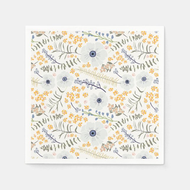 Flowers Yellow Blue Botanical Pattern Event Napkins (Front)