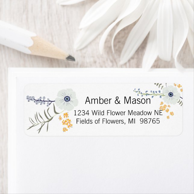 Flowers Yellow Blue Botanical Pattern Label (Insitu)