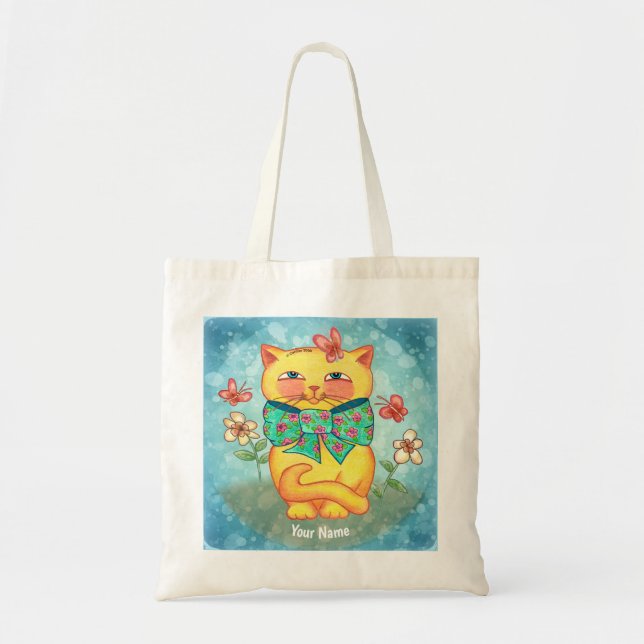 Flowers Yellow Cat Tote Bag (Front)