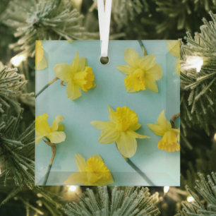 Flowers Yellow Daffodils Glass Ornament