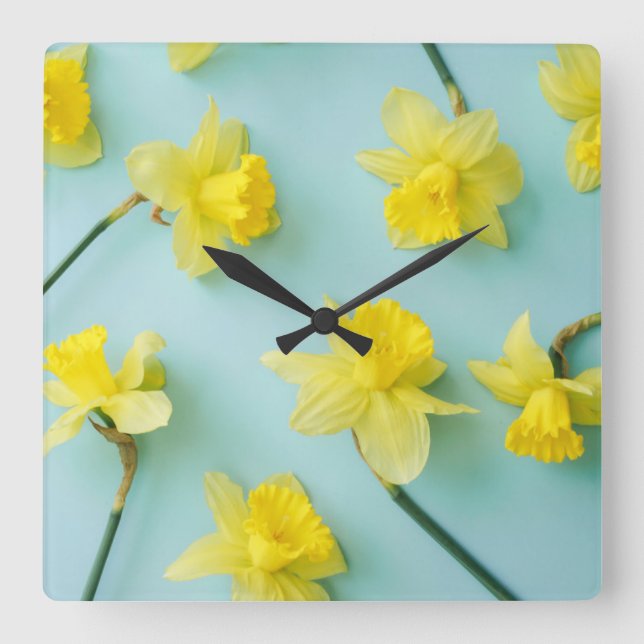 Flowers | Yellow Daffodils Square Wall Clock (Front)