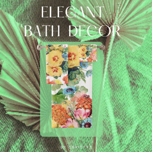 Flowers Yellow Orange  Bouquet on White Bath Towel Set