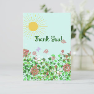 Flowers Yellow Sun Purple Butterflies Thank You Card